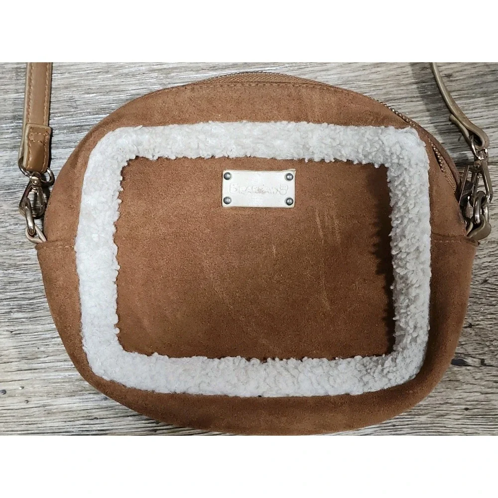 Bearpaw Faux Suede leather Sherpa fur Trim Crossbody Camera Bag - Purse